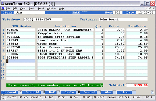 Sales Entry Screen